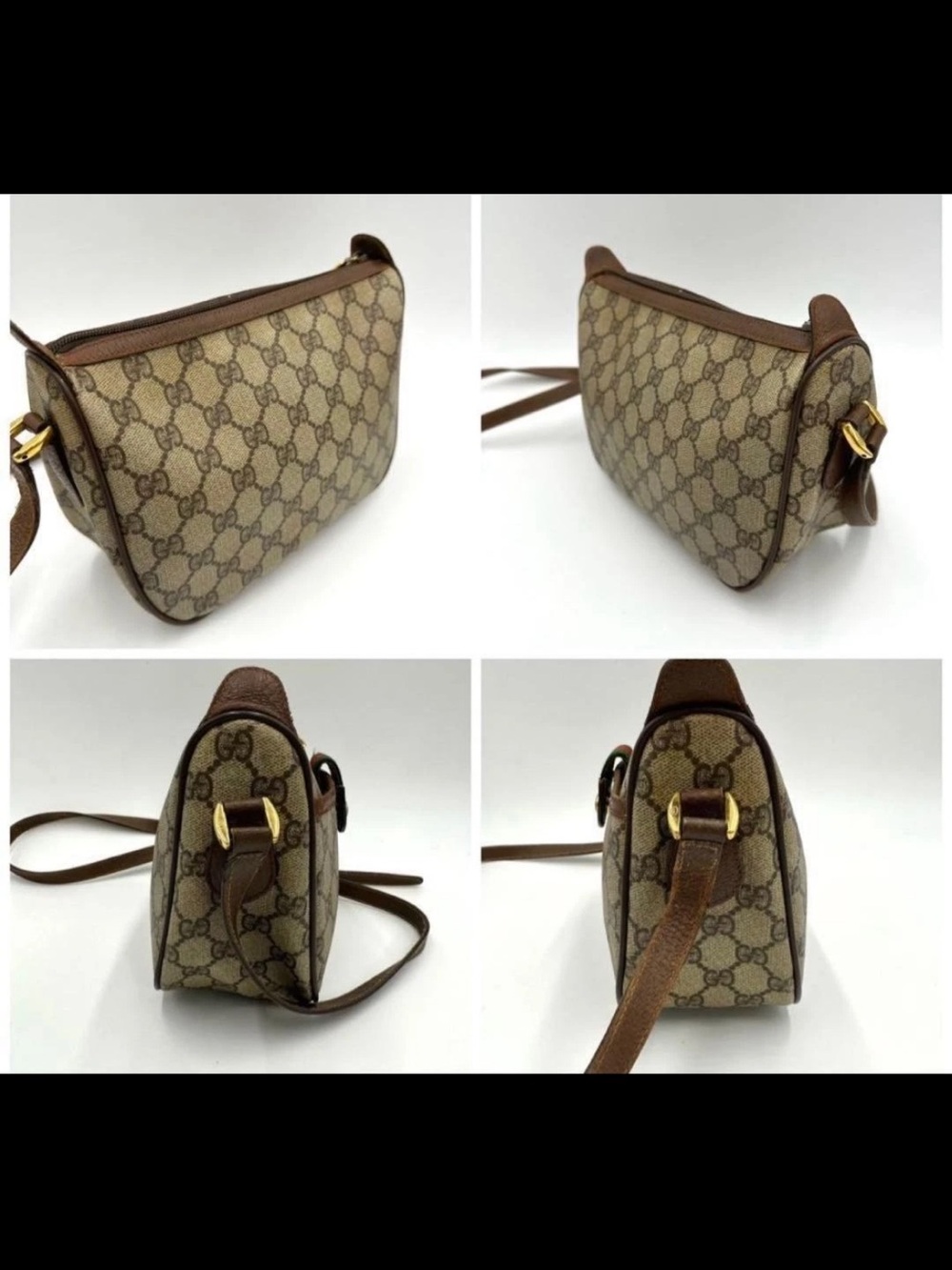 Gucci Beige GG Supreme Crossbody with Brown Leather and Web Stripe - Picture 2 of 8